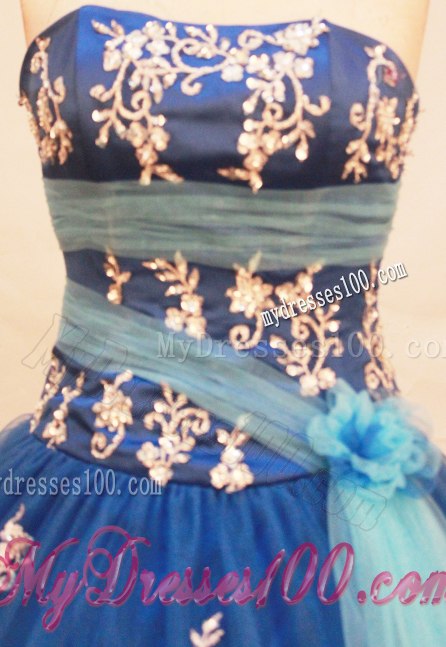 Inexpensive Teal Taffeta Quince Dresses with Light Blue Sashes